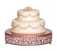 FEICTPOX 12 Inch Rose Gold Cake Stand, Round Metal Dessert Display with Ornate Filigree Lace, Dual-Coated Premium Finish for Wedding, Anniversary & Elegant Home Decor