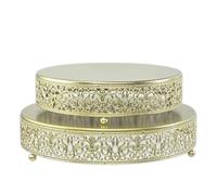 FEICTPOX 2 Pcs Metal Cake Stand,14" 16" Large Round Cupcake Dessert Stand Cake Display Holder Decor for Wedding Party Birthday Baby Showers Anniversary Cake Pedestal,Gold (10 Inch+12 Inch)