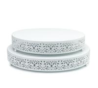 FEICTPOX 2 Pcs Metal Cake Stand,14" 16" Large Round Cupcake Dessert Stand Cake Display Holder Decor for Wedding Party Birthday Baby Showers Anniversary Cake Pedestal,Gold (14 Inch+16 Inch White)