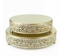 FEICTPOX 2 Pcs Metal Cake Stand,14" 16" Large Round Cupcake Dessert Stand Cake Display Holder Decor for Wedding Party Birthday Baby Showers Anniversary Cake Pedestal,Gold (10 Inch+12 Inch)