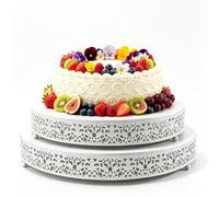 FEICTPOX 2 Pcs Metal Cake Stand,14" 16" Large Round Cupcake Dessert Stand Cake Display Holder Decor for Wedding Party Birthday Baby Showers Anniversary Cake Pedestal,Gold (14 Inch+16 Inch White)