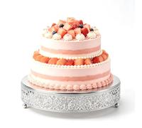 FEICTPOX Cake Stand, Metal Round Cupcake Dessert Stand Cake Display Holder Cookies Fruit Serving Tray Decor for Wedding Party Birthday Baby Showers Anniversary (Matte Silver, 12in)