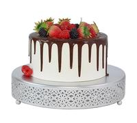 FEICTPOX Cake Stand, Metal Round Cupcake Dessert Stand Cake Display Holder Cookies Fruit Serving Tray Decor for Wedding Party Birthday Baby Showers Anniversary (Matte Silver, 12in)