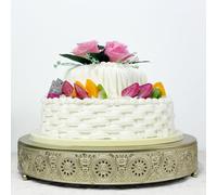 FEICTPOX Cake Stand, Metal Round Cupcake Dessert Stand Cake Display Holder Cookies Fruit Serving Tray (Gold, 14 Inch)