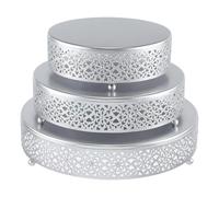 FEICTPOX Cake Stand Set of 3 Metal Cupcake Stands Dessert Display Plate for Wedding Party Birthday (3 Pcs, Matte Silver)
