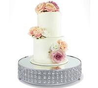FEICTPOX Metal Cake Stand with Beaded Crystal Display Cake Pedestal,Baking Party Supplies Centerpiece,Silver 16 Inch