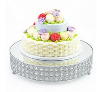 FEICTPOX Metal Cake Stand with Beaded Crystal Display Cake Pedestal,Baking Party Supplies Centerpiece,Silver 16 Inch