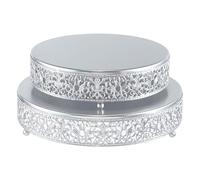 FEICTPOX Round Cake Stand Set of 2 Metal Cupcake Stands Dessert Display Plate for Wedding Party Birthday,Matte Silver