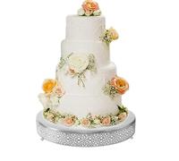 FEICTPOX Round Metal Cake Stand for Cupcakes, Desserts, Cookies, Fruits, Decorative Serving Tray for Wedding, Birthday, Baby Shower, Anniversary (16 inches, Silver)