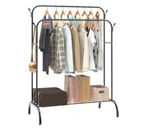 Feidak Heavy Duty Clothes Rail, 110cm Long Black Metal Rack with Double Hanging Clothing Rail, Shoe Rack, with Hook and Metal Storage Shelf, Wardrobe Clothes Rails for Bedroom Office Shop