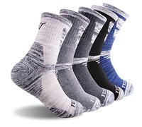 FEIDEER Men's Hiking Walking Socks, Multi-pack Wicking Cushioned Outdoor Recreation Quarter Crew Socks, Dark Black/Light Gray/Gray/Dark Gray/Dark Blue, 12.5-15 UK