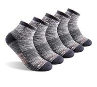 FEIDEER Men's Women's Hiking Walking Socks, Moisture Wicking Cotton Cushion Ankle Quarter Crew Socks with Arch Support, 5 Pairs Dark Gray-ankle, X-Large