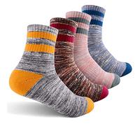 FEIDEER Women's Hiking Walking Socks, 4-Pack Outdoor Recreation Socks Wicking Cushion Crew Socks, Gray Pink/Gray Blue/Gray Red/Gray, M