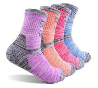 FEIDEER Women's Hiking Walking Socks, 4-Pack Outdoor Recreation Socks Wicking Cushion Crew Socks, Purple/Red/Pink/Blue, L