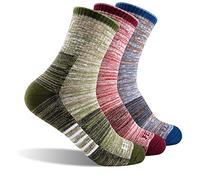 FEIDEER Women's Hiking Walking Socks, Multi-pack Outdoor Recreation Socks Wicking Cushion Crew Socks, Red/Blue/Green, L