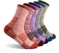FEIDEER Women's Hiking Walking Socks, Multi-pack Outdoor Recreation Socks Wicking Cushion Crew Socks, Red/Blue/Green/Pink/Purple, Large