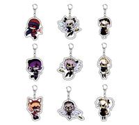 FEIDIAO 9pcs Drones Murders Keychain Anime Character Uzi, N, V Acrylic Key Pendants J, Doll, Tessa Figure Key Bag Decor Accessories
