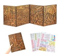 FEIDIAO DND Dungeon Master Screen,3D Embossed Dragon Faux Leather 4 Panel DM Screen with Pockets,D&D Game Master Screen for Dungeons and Dragon, Pathfinder, DM Game Accessories Gift