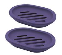 FEIDOL 2 Pack Soap Dish with Water Drainage Design for Drying and Saving Soap, Bathroom Kitchen Sponges Holder (Purple - Oval)