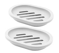 FEIDOL 2 Pack Soap Dish with Water Drainage Design for Drying and Saving Soap, Bathroom Kitchen Sponges Holder (White - Oval)