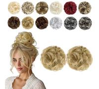 FeidyLong 2 Pieces Messy Bun Hair Piece Wavy Curly Synthetic Hair Chignon Ponytail Hair Extension Thick Updo Hairpiece for Women and Girls (Ash Blonde)