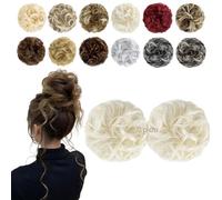 FeidyLong 2 Pieces Messy Bun Hair Piece Wavy Curly Synthetic Hair Chignon Ponytail Hair Extension Thick Updo Hairpiece for Women and Girls (Platinum Blonde)