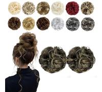 FeidyLong 2 Pieces Wavy Ponytail Hair Extensions Messy Wavy Curly Ponytail Extension Thick Synthetic Hairpiece for Women Girls (Dark Brown Mix with Ash Blonde)