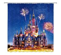 Feierman Fairytale Castle Shower Curtain Decor Beautiful Colorful Fireworks Kid's Bathroom Curtain Decor Machine Washable Mildew Resistant with Hooks 70x70Inches