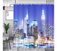 Feierman New York City Night Shower Curtain Decor Bright Lights Modern City Bathroom Curtain Decor Machine Washable Mildew Resistant Fabric Bathroom Decor Set with Hooks 70x70Inches