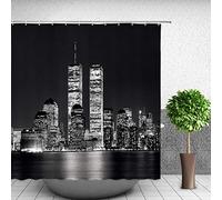 Feierman New York Shower Curtain Grey Nodern Night City Bathroom Curtain 70x70Inches Fabric Waterproof Polyester with Hooks