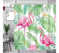 Feierman Pink Flamingo Shower Curtain Decor Green Tropical Jungle Fabric Bathroom Curtain Decor Set with Hooks 70x70Inches