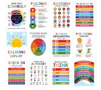 FeiFanChoice 12PCS Calming Corner Classroom Posters, Educational Posters with Feelings Wheel & Emotions Chart, Calm Down Corner Supplies for Home, School, Preschool Sensory Wall Art Use