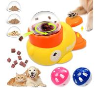FeiFanChoice Dog Treat Dispenser Toy, Interactive Duck-Shaped Puzzle Feeder for Dogs with 2 Pcs Pet Bell Ball, 2-In-1 Slower Feeder Toy for Dogs & Cats