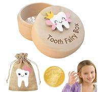 FeiFanChoice Tooth Fairy Box, 3Pcs Set Tooth Boxes with Tooth Fairy Bag and Gold Foil Reward Coin for Girl, Beautiful Carved Wooden Tooth Keepsake for Storing Baby's Dropped Birthday Gifts