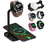 FEIFANZHE 2 in 1 Universal Wireless Charging Dock with Adjustable Smartwatch Stand, Compatible with Samsung/Google/Pixel/Fossil/Fitbit/Garmin/Huawei/AMAZTIM/Amazfit/Suunto/xiaomi(2SW-B)