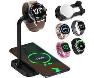 FEIFANZHE 2 in 1 Universal Wireless Charging Dock with Adjustable Smartwatch Stand, Compatible with Samsung/Google/Pixel/Fossil/Fitbit/Garmin/Huawei/AMAZTIM/Amazfit/Suunto/xiaomi(2SW-B)