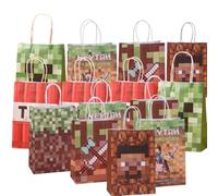 FEIFEI’S BOW 18 Pieces Princess Pink Kraft Paper Bags for Girls Gifts Party Favor Goodie Treat Bags With Handle for Christmas,Birthday,and Celebrations Party Supplies (Minecraft)