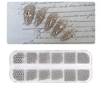 Feifei’S Bow 3D Nail Art Decorations Tool Nails Art Mini Micro Steel Nail Beads for Craft Nail Decoration, Silver Gold in Box 6 Sizes (Silver)