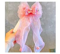 FEIFEI’S BOW Elsa Princess Bow Sparkling Snow Diamond Fancy Costume Party Girls Kids Hair Clips Alligator Barrettes Accessories Bows Hairpins with Long Ribbon (Pink Fox with Long Ribbon)