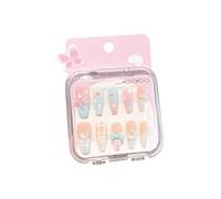 FEIFEI'S BOW 10Pcs 1 Pack kpop Children Acrylic Fake Nails Press on Pre-glue Full Cover Glitter Color Rainbow Kids Stick On False Nail Art Kits Set Girls Birthday Gift (Heart Long nails 10pcs)