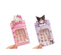 FEIFEI'S BOW 24Pcs 2 Pack Children Acrylic Fake Nails Press on Pre-glue Full Cover Glitter Color Rainbow Unicorn Mermaid Kids Stick On False Nail Art Kits Set Girls Birthday Gift (KURO 24pcs)