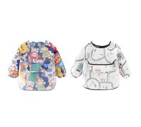 FEIFEI'S BOW 2pcs Baby Kid Waterproof Long Sleeve bib animals dinosaurs Infant Toddler Weaning Feeding Bibs Apron 6 Months to 3 Years Old (Set 04)