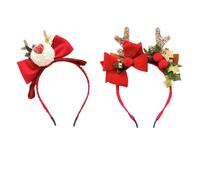 FEIFEI'S BOW 2PCS Christmas Headband Xmas Party Fun Fancy Flower Antlers Elk Deer Animal Horns Headwear Prom Kids Headband Hair Accessories (Set 02)
