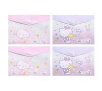 Feifeis Bow 4PCS Plastic Wallets A4, 4 Different Designs Plastic Folders Popper Folder with Snap Closure, Lightweight Wallets for Document Office School for Kids Adults (Cat 4pcs, A4)