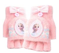 FEIFEI'S BOW Fingerless Flap Cover Gloves Spider Winter Knit Warm Mittens Soft Lined Fleece Thermal Outdoor Half Finger with Cover Convertible Flip Top for Kids boys girls (Pink fron2)