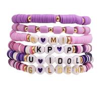 FEIFEI'S BOW Grils Bracelet katseye Friendship Merch Bracelets Stackable Stretch Hunters Singer Inspired Letter Bracelets for Girls Women Fans Valentine's Day Birthday Easter Gifts (KPOP RUMI)