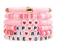 FEIFEI'S BOW Grils Bracelet katseye Friendship Merch Bracelets Stackable Stretch Hunters Singer Inspired Letter Bracelets for Girls Women Fans Valentine's Day Birthday Easter Gifts (KPOP MIRA)