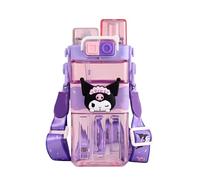 FEIFEI'S BOW Spider Water Bottle Reusable Kids 520ml PP with Two Lids Leak Proof with straw Lid BPA Free Drinking bottle (Purple)