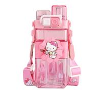 FEIFEI'S BOW Spider Water Bottle Reusable Kids 520ml PP with Two Lids Leak Proof with straw Lid BPA Free Drinking bottle (Cat)