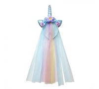 FEIFEI'S BOW Unicorn Horn Floral Headband with Rainbow veil Ears Pony Head Bands Tiara for Girls Kids Headbands Party Birthday Cosplay Fancy costume (Blue Unicorn, one size)